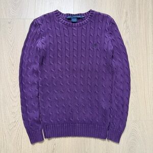 Vintage Ralph Lauren Sport Cotton Cable Knit Sweater Womens Small Purple Casual